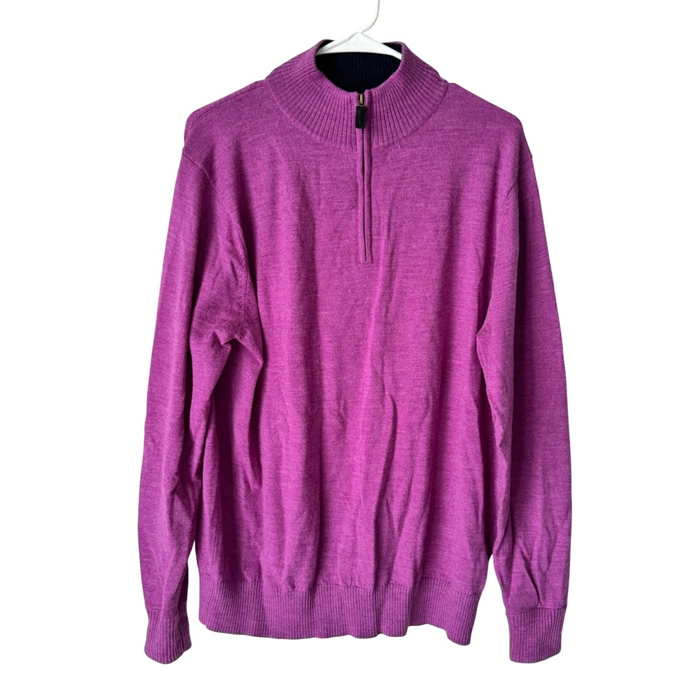 Maker & Company Mens Purple 100% Merino Wool Quarter Zip Sweater Large